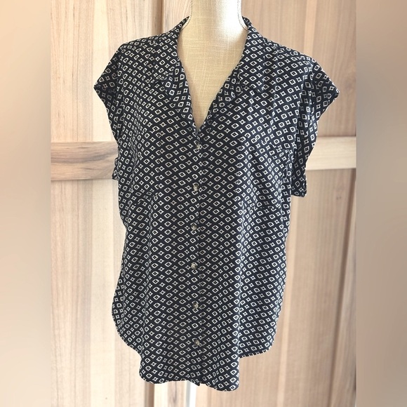 JACHS Girlfriend Geometric Patterned Blouse Top. Women’s Sz-XXL Navy/White EUC - Picture 1 of 8